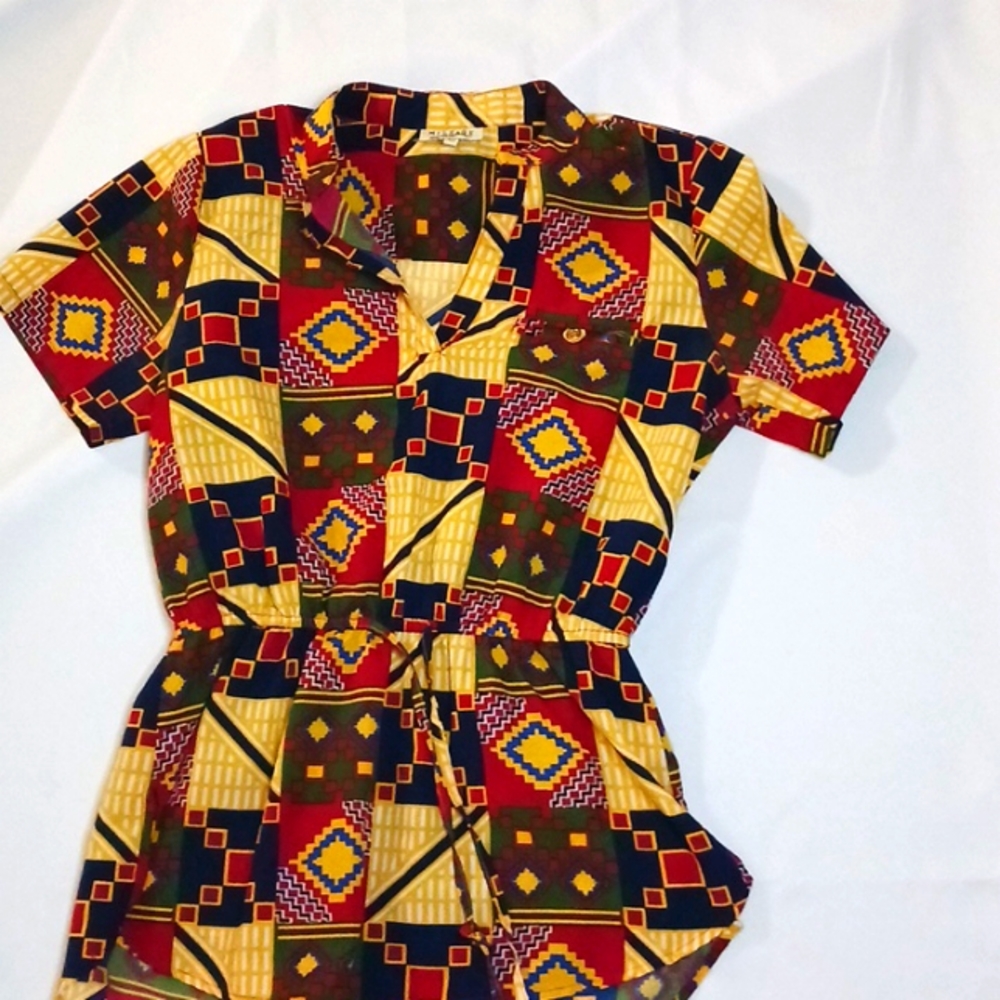 Ladies Red and Gold Shortsleeve Blouse Size M